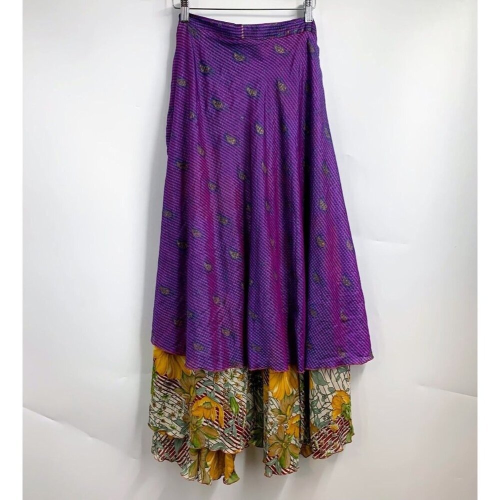 Flower Women's Tiered Floral Paisley Checkered Adjustable Maxi Skirt One Size